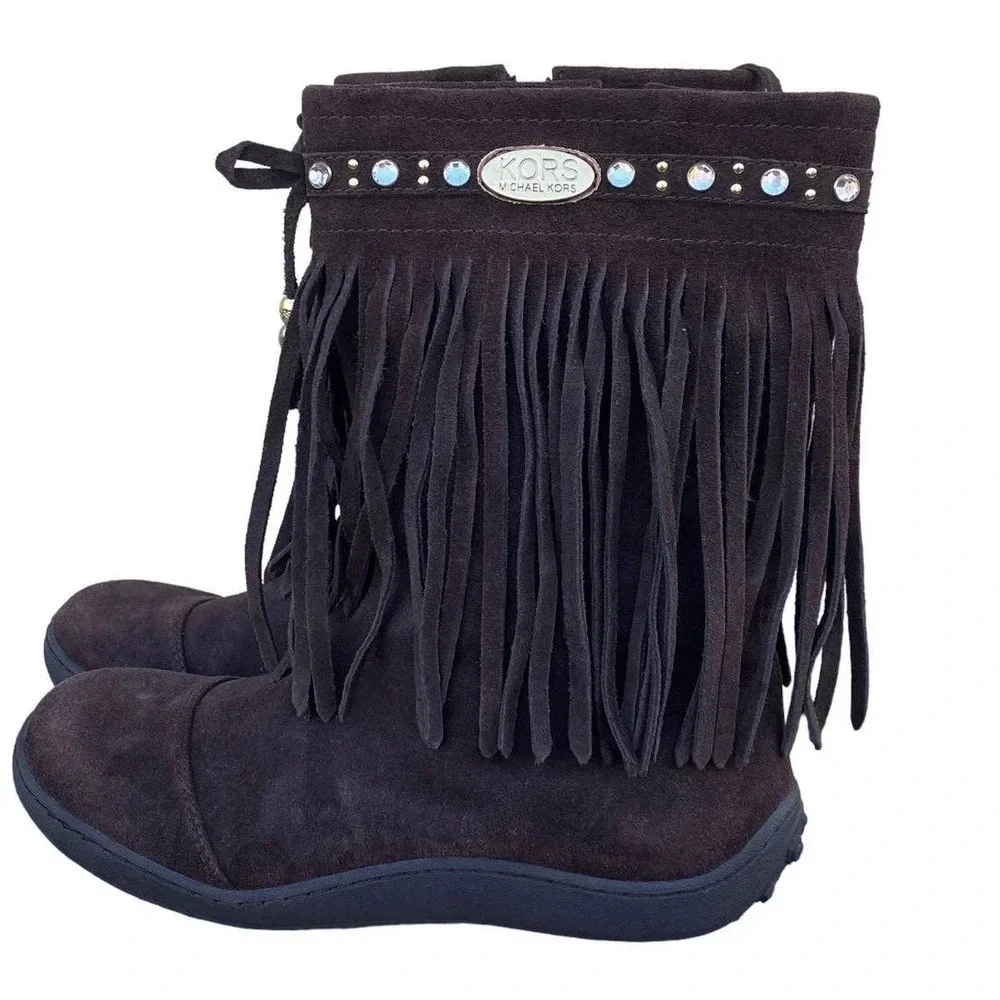 Girls Leather Michael Michael Kors Accents US 4 Brown Ankle Boots Side Boho Fall